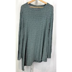 OSKA Estimated L Striped Knit Tunic Top Long Sleeve Asymmetric Hem Green Gray